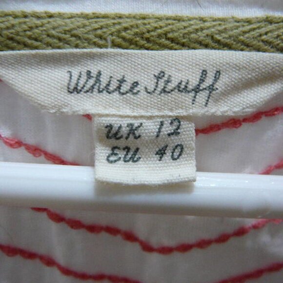 White Stuff Embroidered Asian White w/Salmon Stitching V Neck Blouse-UK12, EUR40 - Picture 3 of 5